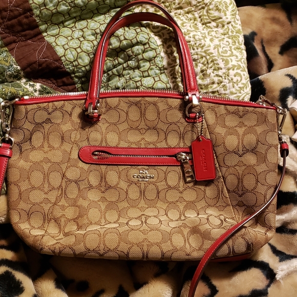 Coach Handbags - Coach tan and red crossbody style bag